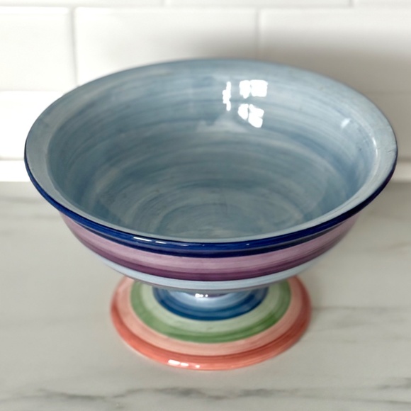 Tabletops Unlimited ROTUNDA Hand Painted COLORFUL FRLG Footed Fruit Bowl - Picture 3 of 12